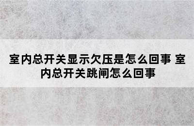 室内总开关显示欠压是怎么回事 室内总开关跳闸怎么回事